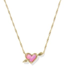 KENDRA SCOTT DESIGN Ari Heart Arrow Gold Short Pendant Necklace in Pink Opalescent Resin