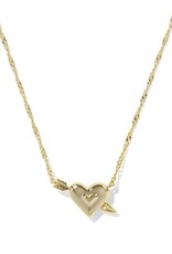 KENDRA SCOTT DESIGN Ari Heart Arrow Gold Short Pendant Necklace in Pink Opalescent Resin