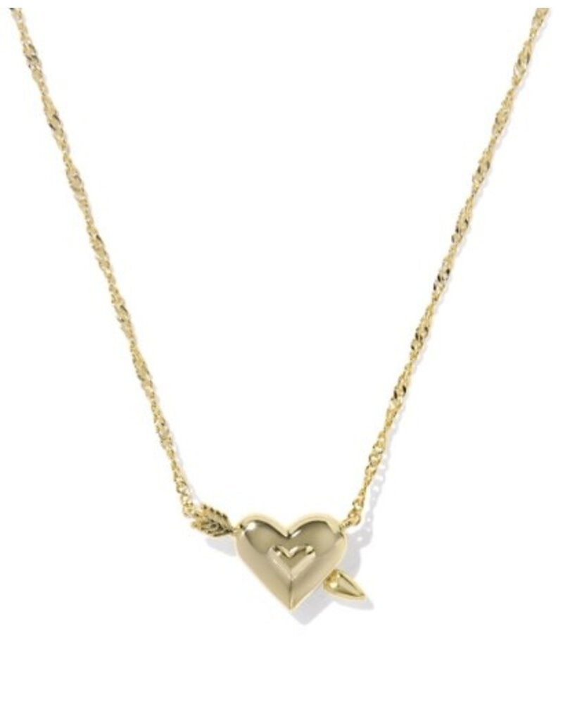 KENDRA SCOTT DESIGN Ari Heart Arrow Gold Short Pendant Necklace in Pink Opalescent Resin