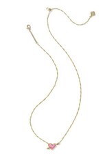 KENDRA SCOTT DESIGN Ari Heart Arrow Gold Short Pendant Necklace in Pink Opalescent Resin