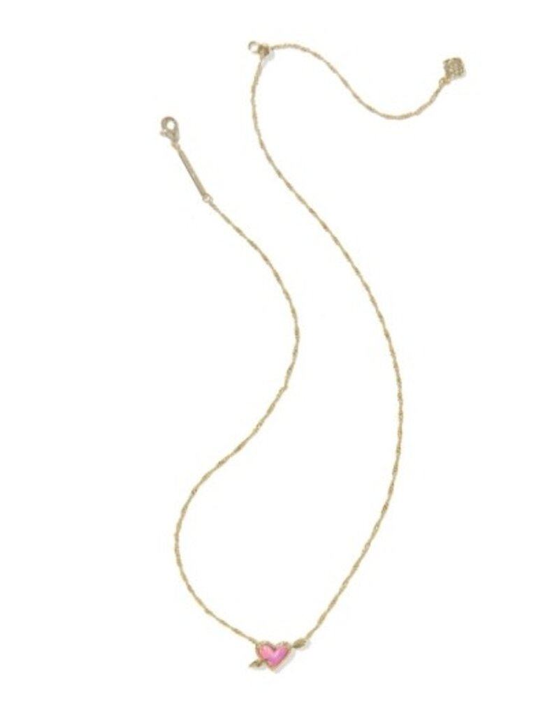 KENDRA SCOTT DESIGN Ari Heart Arrow Gold Short Pendant Necklace in Pink Opalescent Resin