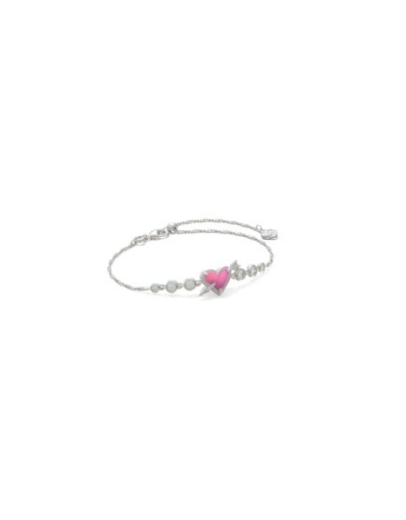 KENDRA SCOTT DESIGN Ari Heart Arrow Silver Tennis Bracelet in Pink Opalescent Resin