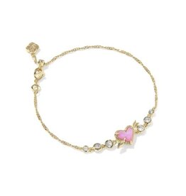 KENDRA SCOTT DESIGN Ari Heart Arrow Gold Tennis Bracelet in Pink Opalescent Resin