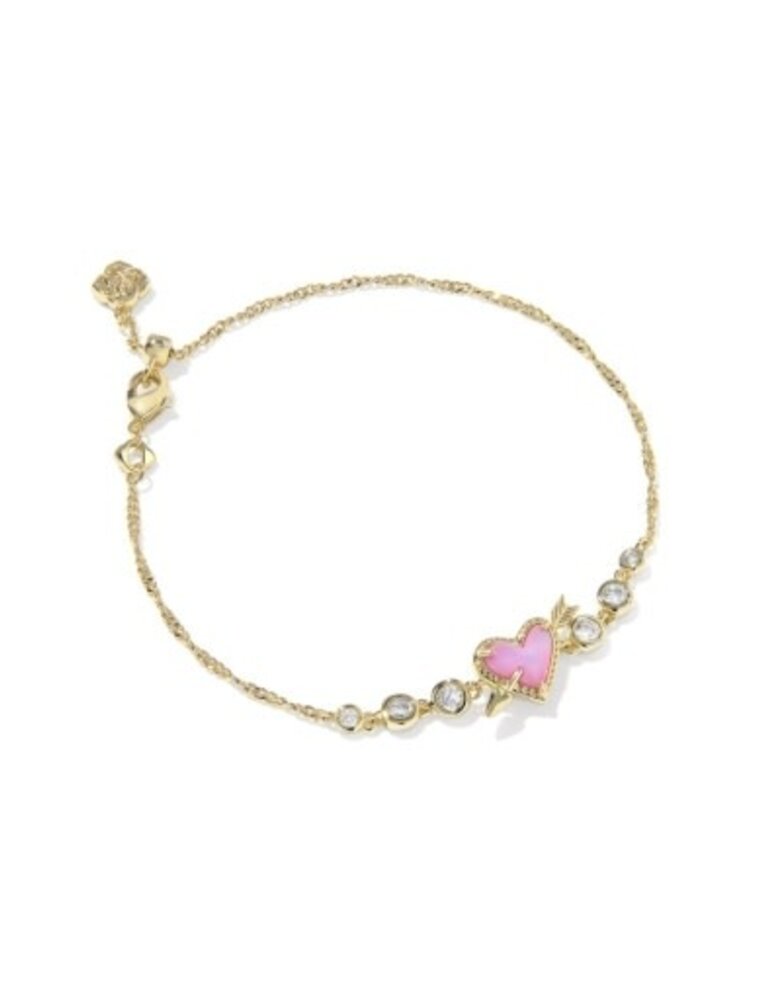 KENDRA SCOTT DESIGN Ari Heart Arrow Gold Tennis Bracelet in Pink Opalescent Resin