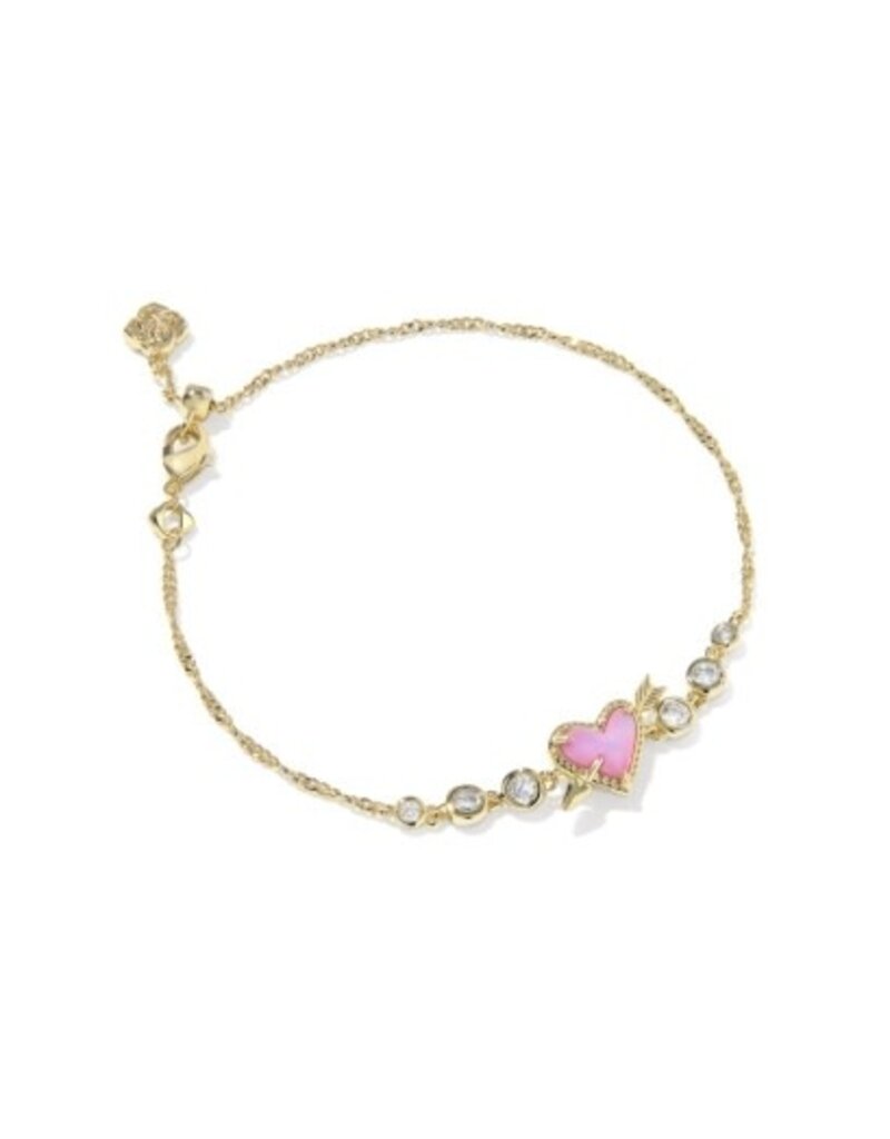 KENDRA SCOTT DESIGN Ari Heart Arrow Gold Tennis Bracelet in Pink Opalescent Resin