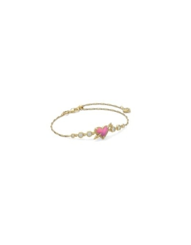 KENDRA SCOTT DESIGN Ari Heart Arrow Gold Tennis Bracelet in Pink Opalescent Resin