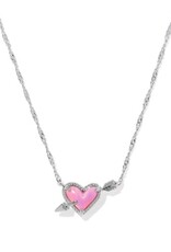 KENDRA SCOTT DESIGN Ari Heart Arrow Silver Short Pendant Necklace in Pink Opalescent Resin