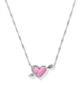 KENDRA SCOTT DESIGN Ari Heart Arrow Silver Short Pendant Necklace in Pink Opalescent Resin