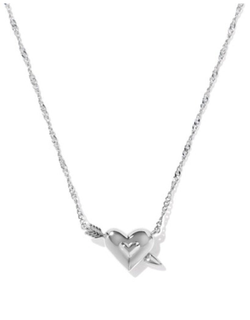 KENDRA SCOTT DESIGN Ari Heart Arrow Silver Short Pendant Necklace in Pink Opalescent Resin