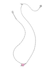 KENDRA SCOTT DESIGN Ari Heart Arrow Silver Short Pendant Necklace in Pink Opalescent Resin