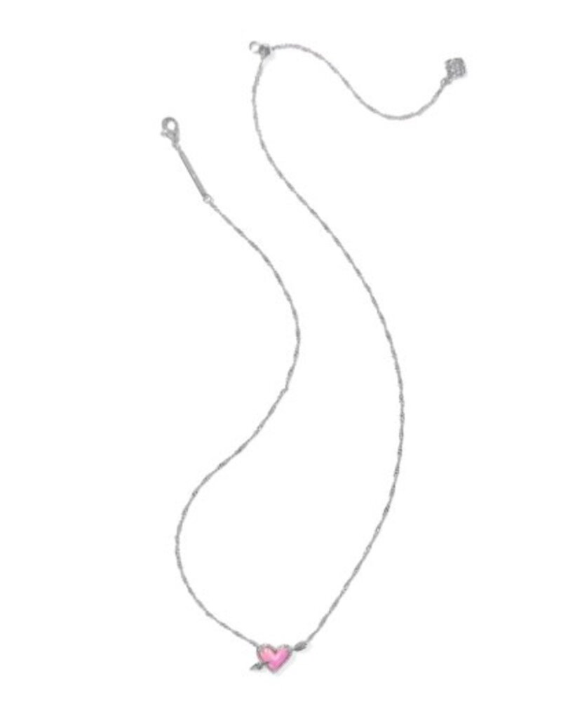 KENDRA SCOTT DESIGN Ari Heart Arrow Silver Short Pendant Necklace in Pink Opalescent Resin