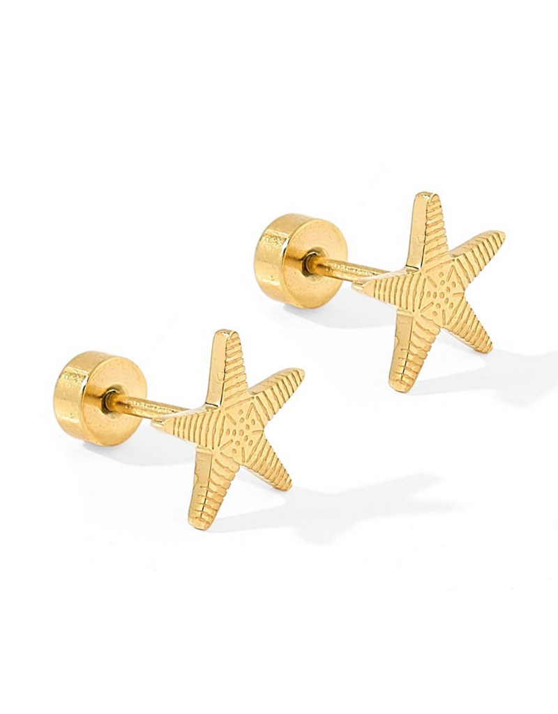 LINNY & CO Starfish Gold Screwback Stud Earrings