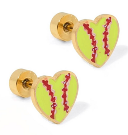 LINNY & CO Softball Gold Screwback Stud Earrings