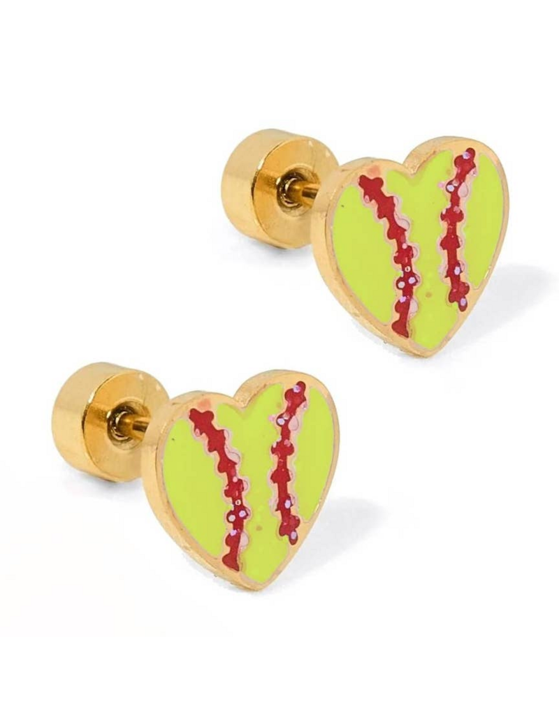 LINNY & CO Softball Gold Screwback Stud Earrings