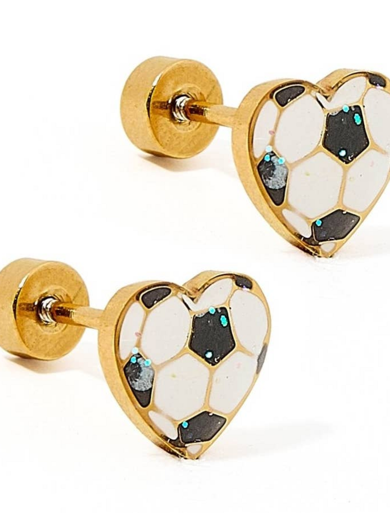 LINNY & CO Soccer Gold Screwback Stud Earrings