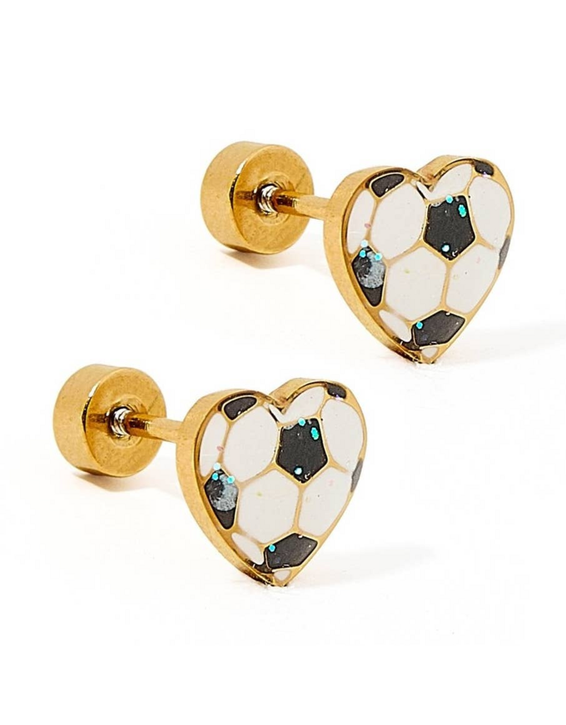 LINNY & CO Soccer Gold Screwback Stud Earrings