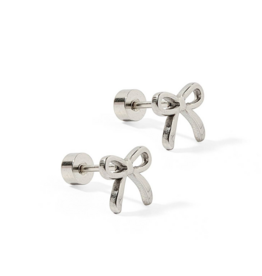 LINNY & CO Sadie Bow Silver Screwback Stud Earrings