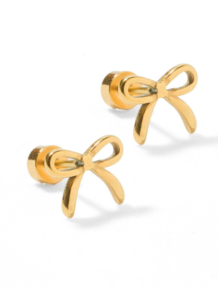 LINNY & CO Sadie Bow Gold Screwback Stud Earrings