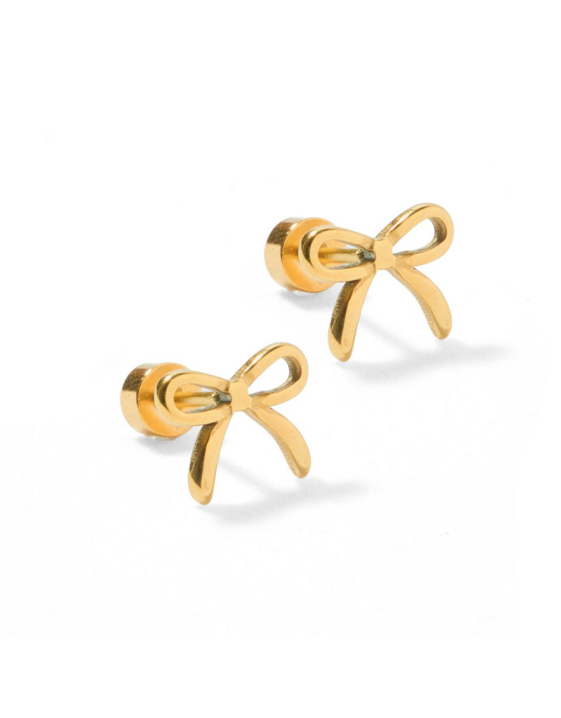 LINNY & CO Sadie Bow Gold Screwback Stud Earrings
