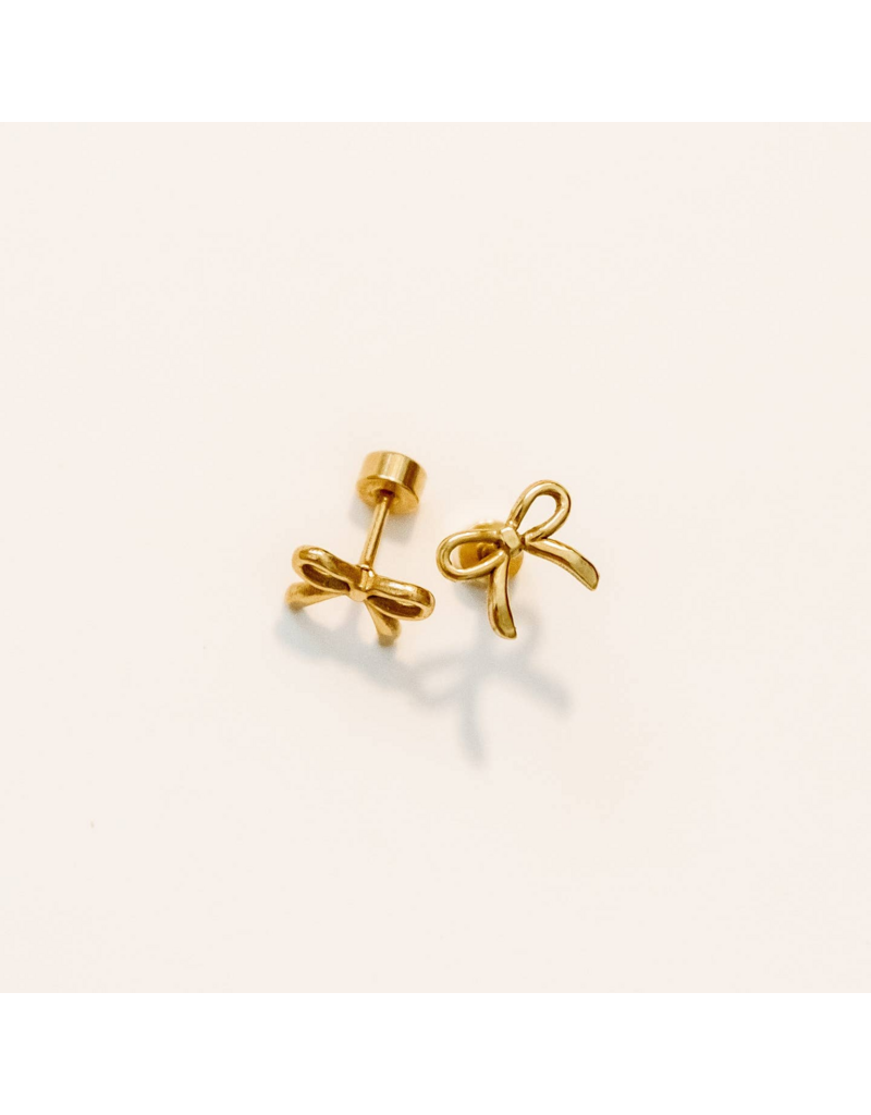 LINNY & CO Sadie Bow Gold Screwback Stud Earrings