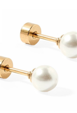 LINNY & CO Payton 5mm White Pearl Gold Screwback Stud Earrings