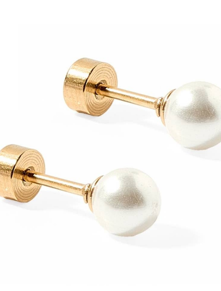 LINNY & CO Payton 5mm White Pearl Gold Screwback Stud Earrings