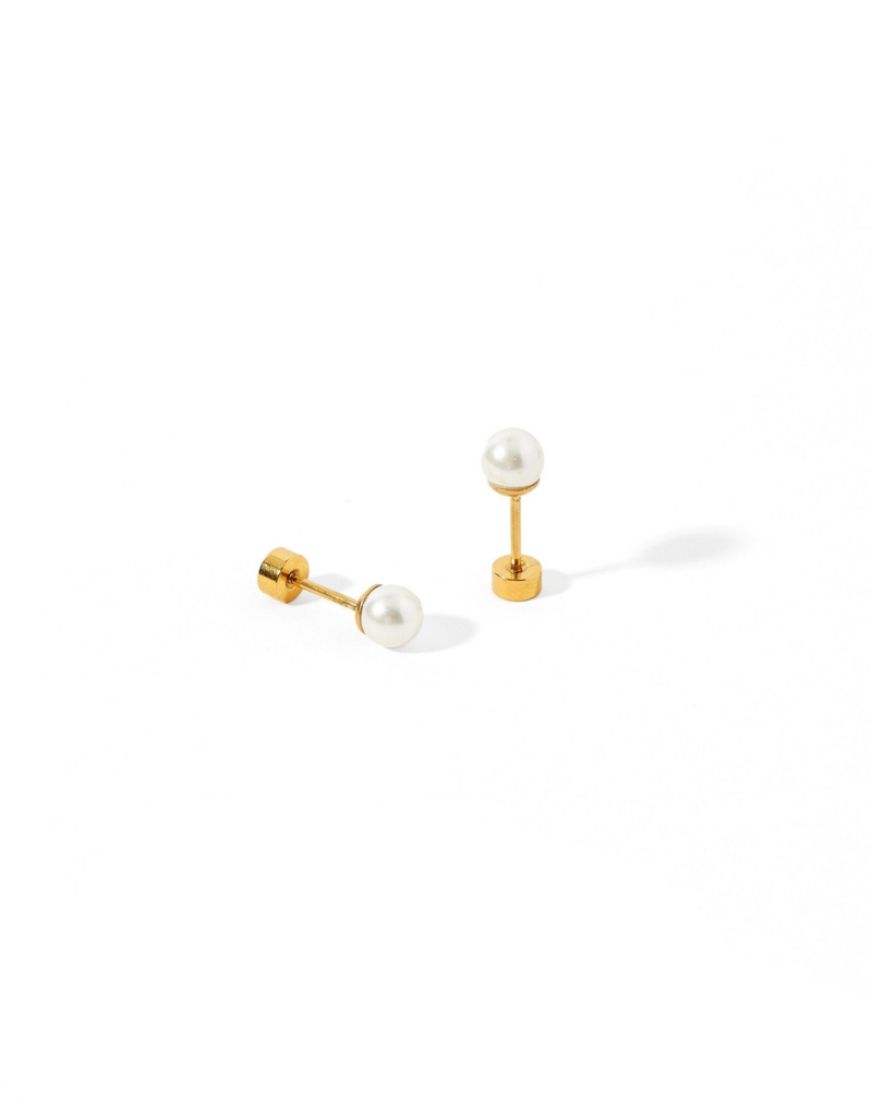 LINNY & CO Payton 5mm White Pearl Gold Screwback Stud Earrings