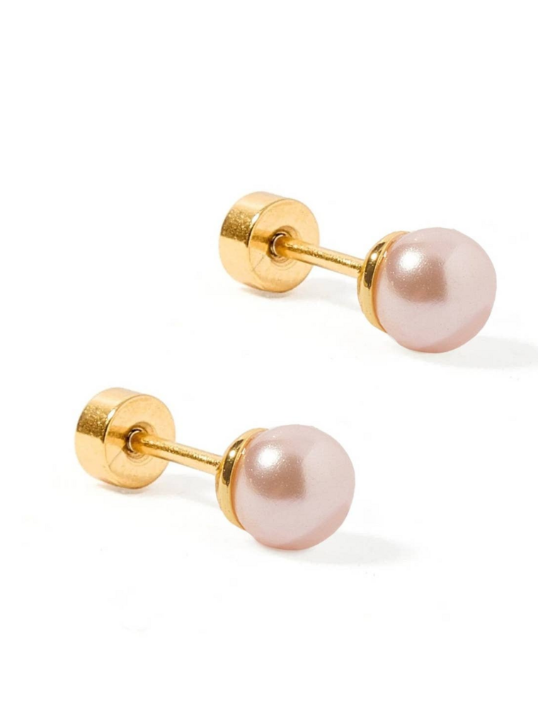 LINNY & CO Payton 5mm Pink Pearl Gold Screwback Stud Earrings