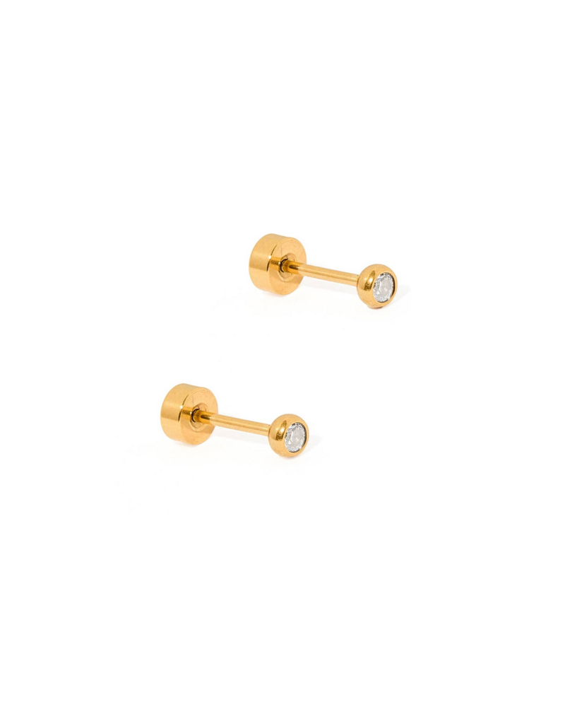 LINNY & CO Micro Cooper Clear Gold Screwback Stud Earrings