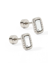 LINNY & CO Madison Clear Silver Screwback Stud Earrings