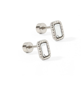 LINNY & CO Madison Clear Silver Screwback Stud Earrings
