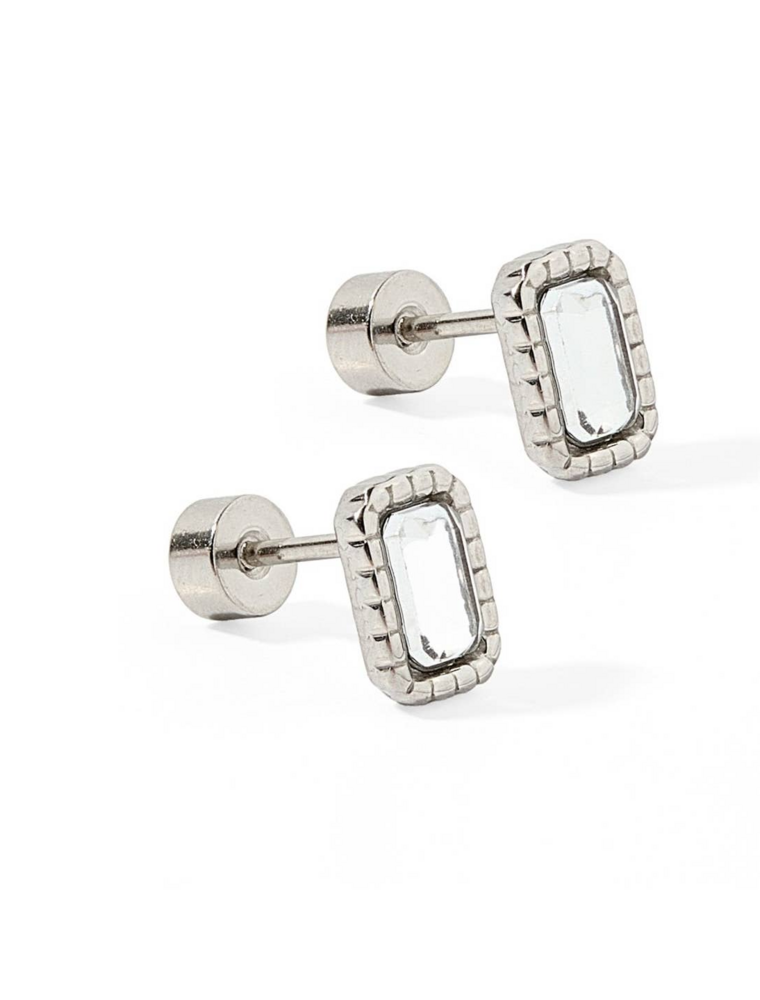 LINNY & CO Madison Clear Silver Screwback Stud Earrings