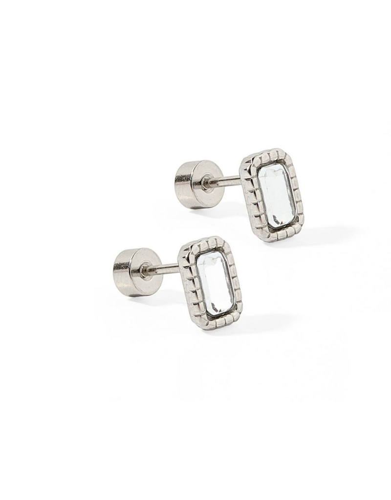 LINNY & CO Madison Clear Silver Screwback Stud Earrings