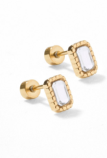 LINNY & CO Madison Clear Gold Screwback Stud Earrings