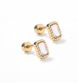 LINNY & CO Madison Clear Gold Screwback Stud Earrings