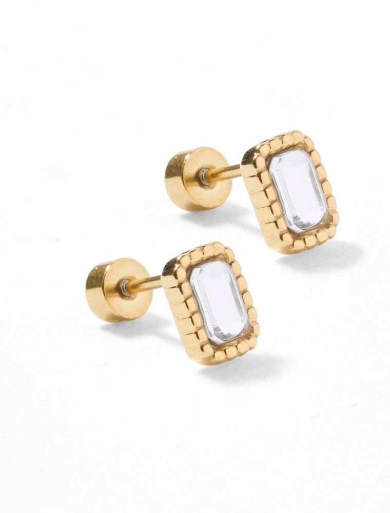 LINNY & CO Madison Clear Gold Screwback Stud Earrings