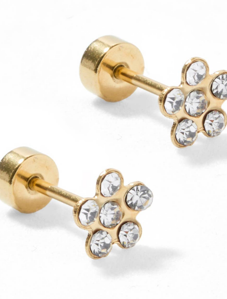 LINNY & CO Lyla Clear Gold Screwback Stud Earrings
