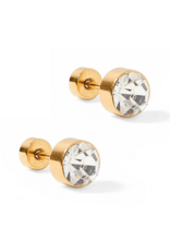 LINNY & CO Juliet Clear 5mm Gold Screwback Stud Earrings