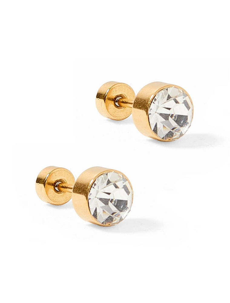 LINNY & CO Juliet Clear 5mm Gold Screwback Stud Earrings
