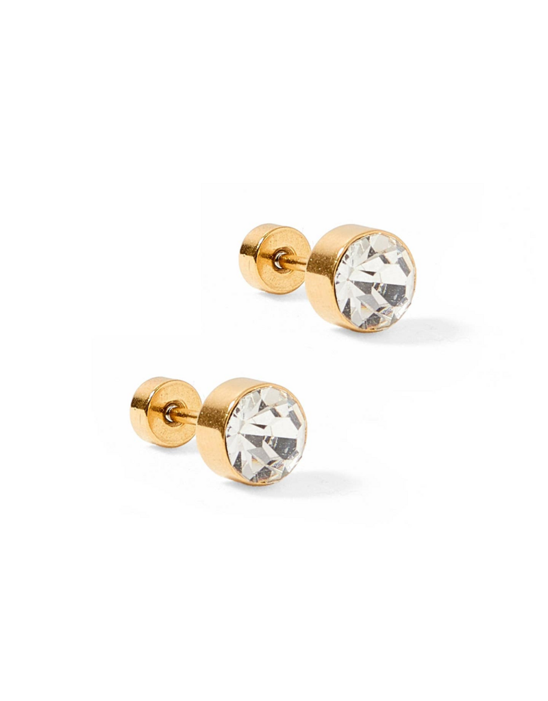 LINNY & CO Juliet Clear 5mm Gold Screwback Stud Earrings