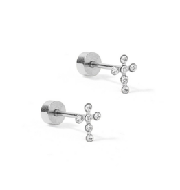 LINNY & CO Clara Cross Sparkle Silver Screwback Stud Earrings