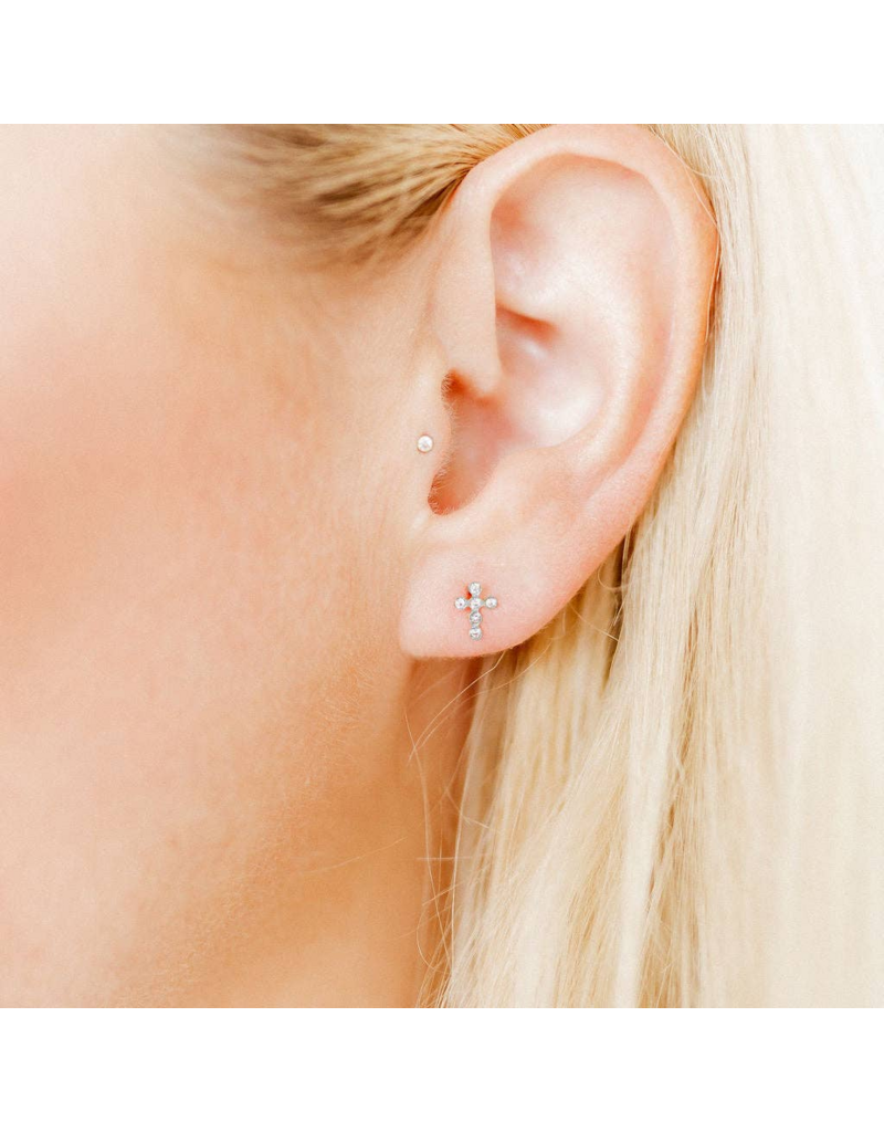 LINNY & CO Clara Cross Sparkle Silver Screwback Stud Earrings