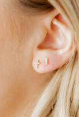 LINNY & CO Clara Cross Pearl Gold Screwback Stud Earrings