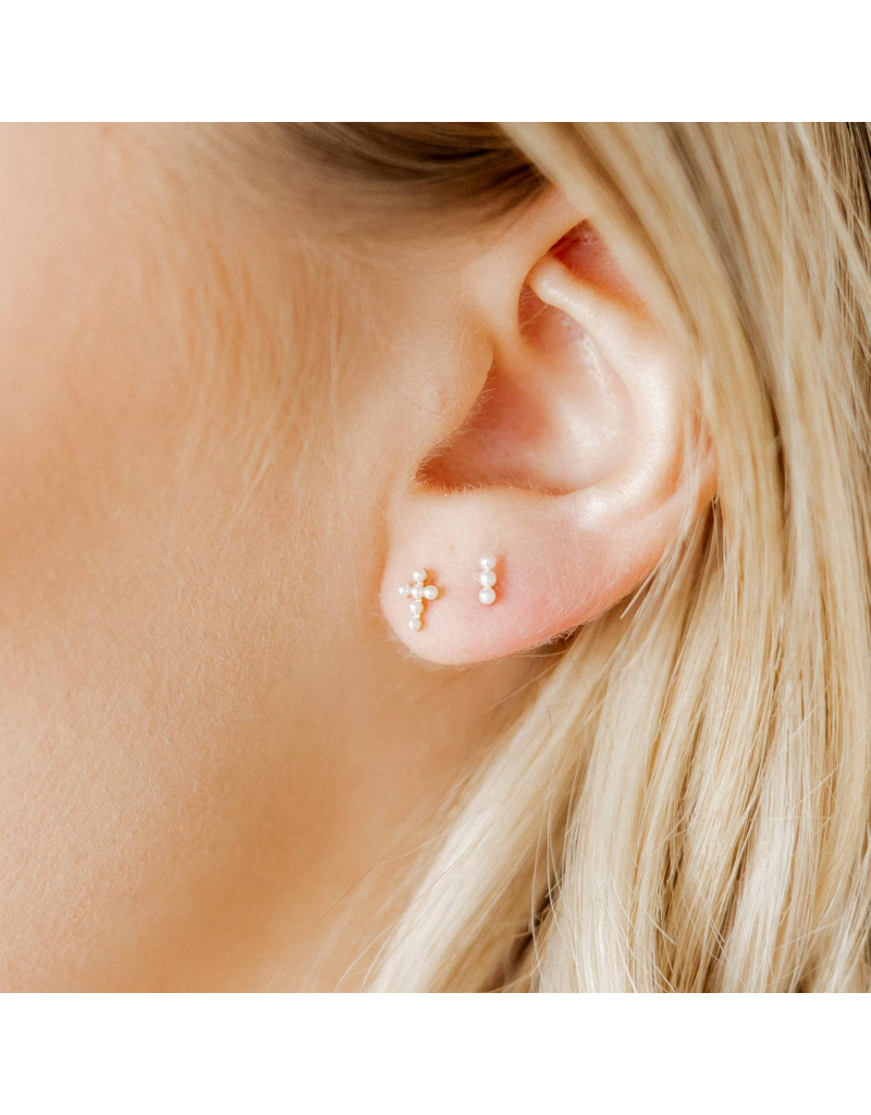 LINNY & CO Clara Cross Pearl Gold Screwback Stud Earrings