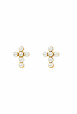 LINNY & CO Clara Cross Pearl Gold Screwback Stud Earrings