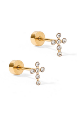 LINNY & CO Clara Cross Sparkle Gold Screwback Stud Earrings