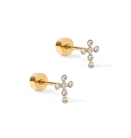 LINNY & CO Clara Cross Sparkle Gold Screwback Stud Earrings