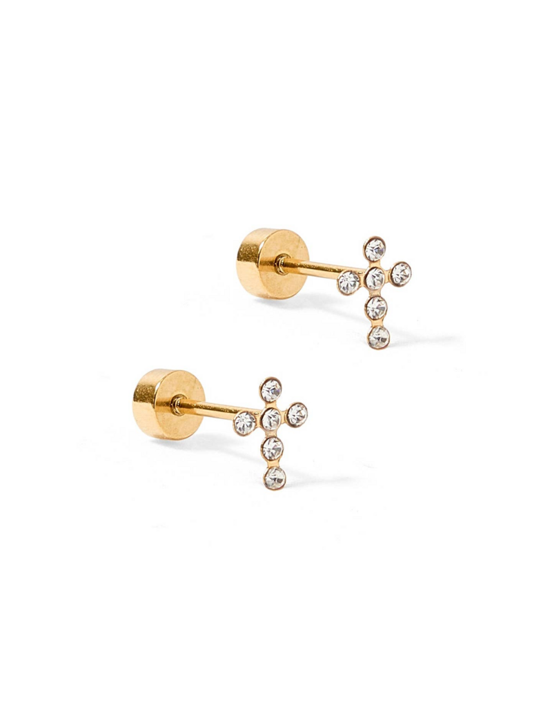 LINNY & CO Clara Cross Sparkle Gold Screwback Stud Earrings
