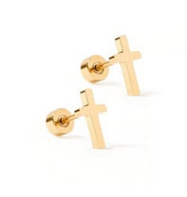LINNY & CO Catherine Cross Gold Screwback Stud Earrings