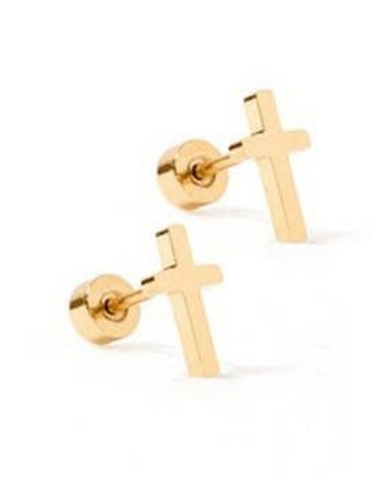LINNY & CO Catherine Cross Gold Screwback Stud Earrings